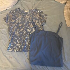 Blue and Silver T-Shirt and Blue Tank Top